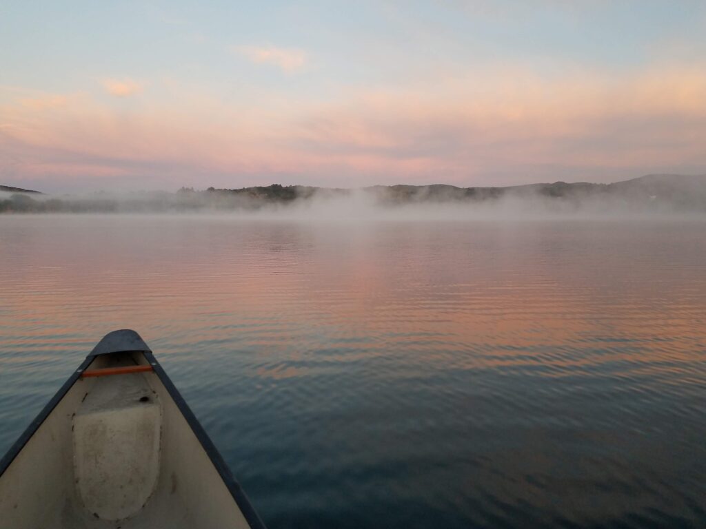 sunrise on lake wononscupomuc from my canoe on October 15th , 2020